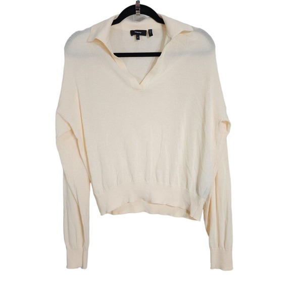 Theory Womens Sweater Bristol Cotton Polo Pullover Beige Parchment Knit Size M - Picture 3 of 11